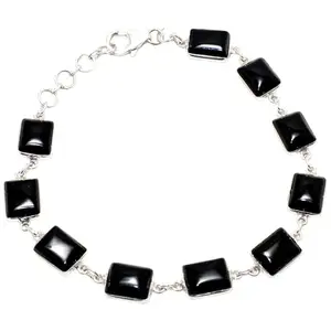 Rajasthan Gems Bracelet 925 Sterling Silver Natural Black Onyx Gem Stone Women Handmade Gift k860
