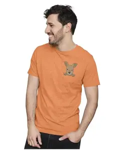 ALLEN BLACK Men's & Women's Regular Fit T-Shirt Baby Kangaroo in Pocket - Joey 100% Cotton Unise T-Shirt Orange_KANKARO19-Orange L Men Round_