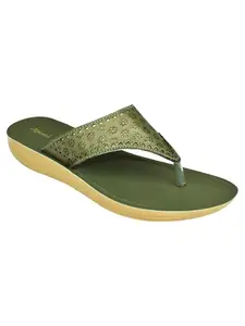 AJANTA Casual Flat Slippers|Sandals for Women|Flats for Daily Use|Comfortable Ladies Chappal Olive Green