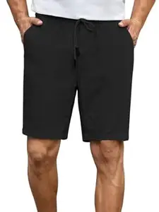 GRECIILOOKS Shorts Pant for Men | Cotton Short for Men With Pocket Style | Black Casual Half Pant With Elastic Waist & 3 Pockets |Summer Slim Fit Solid Cotton Knee-Length Shorts
