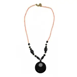 15-Inch Black & Pink Resin Necklace with Exquisite Handmade Pendant