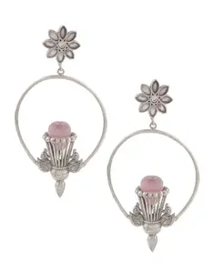Anuradha Baby Pink Colour Bali Styled Earrings For Women | Oxidized Silver Earrings | Navratri Jewellery Earrings Set