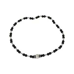 Sahiba Gems 92.5 Sterling Silver Beads Stretchable Nazariya Anklet (Payal) with Fancy Silver Bead & Black Beads (Crystal) for Girls and Women - One Pc