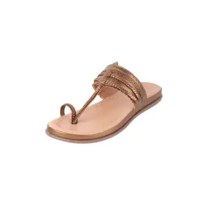 Metro Women Antique Gold Flat Kolhapuri Comfort Chappal UK/8 EU/41 (44-195)