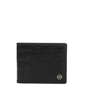 Da Milano Croco Textured Leather Wallet for Men with Card Slot - Black