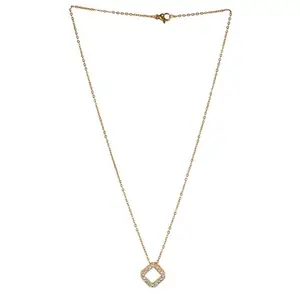 Brado Jewellery Gold Plated American Diamond Square Necklace Golden Chain Pendant for Women and Girls