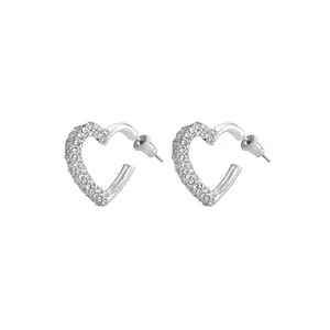 Accessorize London Women Silver Pave Heart Hoop Earrings