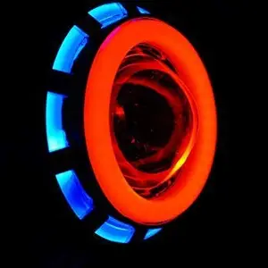 MOTO X-SPEED MOTO X-SPEED LED Head Light Projector Lamp | LED Headlight Lens with Dual Ring Projector COB LED | Devil Eye Rings | High Beam, Low Beam, Flasher Function (Red & Blue) for SCOOTY & BIKES