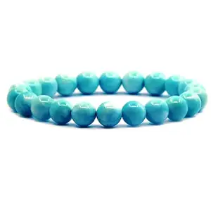 RRJEWELZ Natural Hemimorphite Round Shape Smooth Cut 8mm Beads 7.5 inch Stretchable Bracelet for Healing, Meditation, Prosperity, Good Luck | STBR_04146