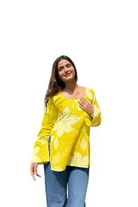 sarvastrika Women's Full Sleeves Rayon Printed Square Neck Short Kurti | Bell Sleeves Short Kurti for Women | Stylish Ethnic Top, Daily Casual Western & Office wear | 1159