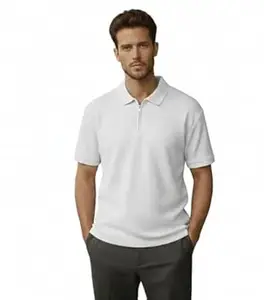 Men's Premium Waffle Knit Polo T-Shirt | Stylish Quarter-Zip Collar Textured Tee | Regular Fit Half Sleeve Casual Streetwear Polo (Pack of 1)