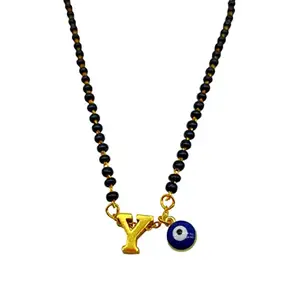 Digital Dress Room Y Letter Alphabet Short Mangalsutra Designs With Blue Evil Eye Charm Pendant Gold Name Mangalsutra Design/Naam Wale Mangalsutra/Personalised Wife Husband Couple Name Mangalsutra Design (18 inch)