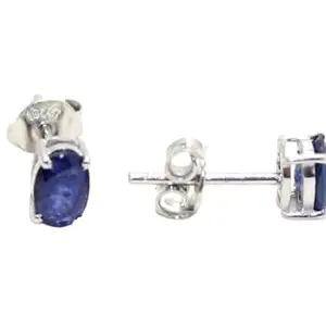 Rajasthan Gems Stud Earrings Tops 925 Sterling Silver Natural Blue Sapphire Neelam Gem Stone Women Handmade Unisex Gift H434