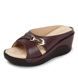 TRASE Women's Fashion Sandal, Faux Leather, Comfortable and Stylish Wedges| Soft Cushion Footbed For Women & Girls | For Casual Wear & Formal Wear Occasions (44046, Burgundy, 8 UK)