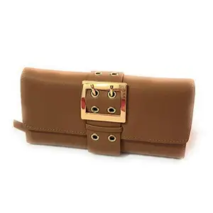 "Generic" The Gift Boutique | Metallic Colour Front Flap Push-Button Long Wallet 1 pc Faux Leather (Camel) Women