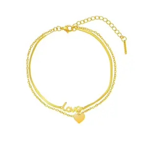 Twinkel Belle Double Layer Snake Chain Love Charm Bracelet | Cute gold heart & “Love” charm | Waterproof | Anti-tarnish | hypoallergenic — made to shine with you 24/7.