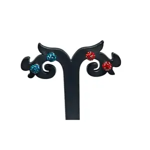TTF The Tribe Fashion Crystal Stud Earrings Set for Women & Girls | Sparkling Red & Blue Round Rhinestone Ear Studs | Stylish Jewelry