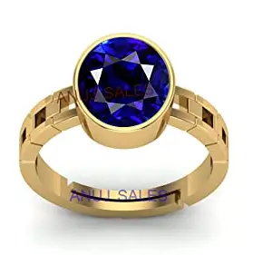 AYUSH GEMS 16.25 Ratti 15.25 Certified Original Blue Sapphire Gold Plated Ring Panchdhatu Adjustable Neelam Ring for Men & Women by Lab Certified