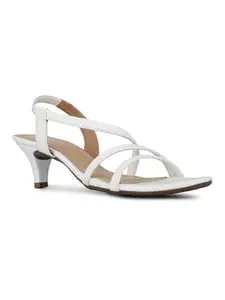 Inc.5 Womens White Party Wear Striped Round Toe Heels