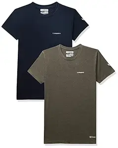 Charged Brisk-002 Melange Round Neck Sports T-Shirt Olive Size Xs And Charged Endure-003 Chameleon Spandex Knit Round Neck Sports T-Shirt Navy Size Xs