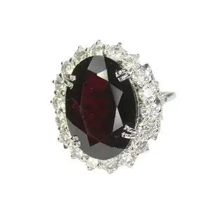 Natural Red Garnet Solitaire Vintage Ring With 925 Sterling Silver