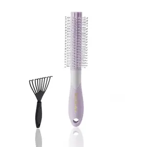 BlackLaoban Round Hair Brush With Brush Cleaner Tool for Blow Drying, Styling, Curling, Straighten with Soft Nylon Bristles for Short or Medium Curly Hairs for Women & Men (Light-Purple)