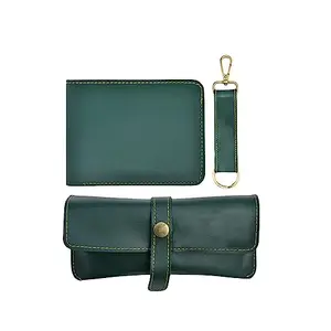 YOUR GIFT STUDIO Vegan Leather All in One Men's Combo Gift (3 pcs) Wallets, Key Chain and Eyewear Case (Green)