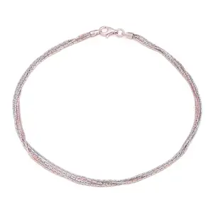 ZAVYA 925 Sterling Silver Beads Floral Rhodium Plating Thread Anklet (Pair) | Gift for Women & Girls | 1 Year Plating Warranty