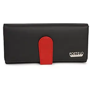 Fostelo Women's Faux Leather Two Fold Wallet (Black) (Medium)