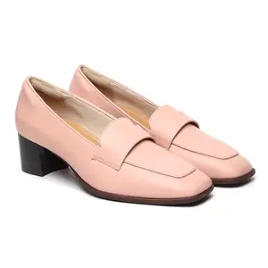 YOHO Bliss Heel 001 Slip-on Loafers for Women | Comfortable & Stylish Block Heeled | Fashion Moccasins with Footpharma Footbed | Perfect for Casual, Formal Shoe | Baby Pink - UK 8