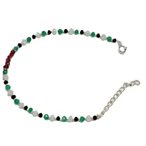 RRJEWELZ Garnet, Rainbow Moonstone & Green Onyx bracelet for men & women - 2.5-3mm Round Faceted beads - 7 Inch Adjustable with Silver plated clasp – Healing, Fashion, Gift, Spiritual, Yoga|LCBR_RR_07724