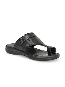 AZZARO BLACK Men's Synthetic Leather Open Toe Slippers || FOR Casual Outings || Stylish & Comfortable || TPU Sole With Comfort Quality