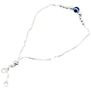 Rajasthan Gems Charm Bracelet Nazariya Colorful Evil Eye 925 Sterling Silver Adjustable Women Men Unisex Gift k863