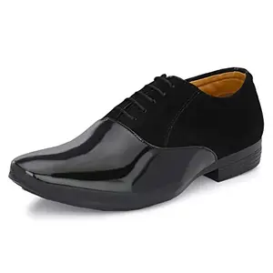 Premium Lace-Ups Patent Leatherette Designer Black Lace-Up Office Party Ethnic Wear Shoe Island Formal Shoes Shoe Island for Men (M5520-AZ), Size 10 UK/India