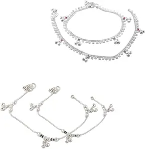 Heer Collection Traditional Jewellery For All Occassions Anklets Payal Pair for Women/Girls Alloy Anklet - Bzr_Combo Payal 110 & 120 (1-Pair Each)