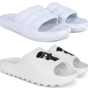 Pampy Angel Combo Pack of 2 Slipper/Flip Flops/Slides/Clogs/Sandals with Adjustable Back Strap for Men,(Box-White,Y-Dancer-White),7 (UK/India)