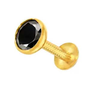 VAMA FASHIONS Yellow Gold Diamond Round Black Stone Pierced Hoop Nosepin Hypoallergenic Piercing Nose Ring Stud For Women & Girls (Size 5mm)