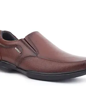 MONDAIN Leather Comfortable Stylish Formal Slip On Shoes for Men (Brown)(MD-53-BROWN-8)