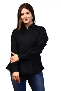 Nakh Women's Black Regular Fit Casual Woolen Full Sleeve Shirt XXXXX-Large