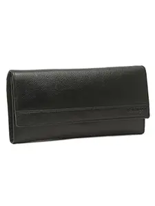 TEAKWOOD LEATHERS Two fold Wallet for Women with Card Pocket, Ladies Purse with Zipper Pocket(Black)