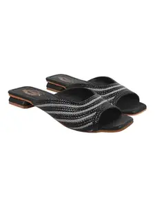 Shoetopia Stripped Black Flats For Women & Girls /EU41