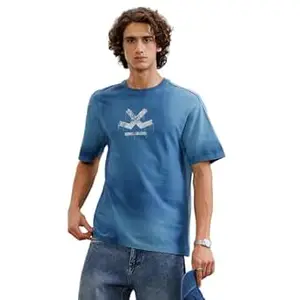 WROGN Men's 220 GSM Pure Cotton T-Shirt | Pigment Spray Grunge Print | Oversized Fit