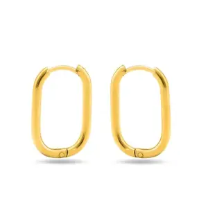 PALMONAS Plain Oval Hoop Earrings for Women - 18K Gold Plated Earrings, Gift For Women & Girls | Waterproof & Anti Tarnish Earrings, Jewellery for Women