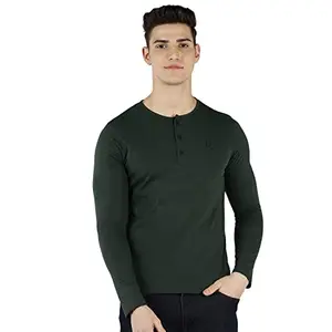 Urbano Fashion Men's Bottle Green Solid Henley Neck Slim Fit Full Sleeve Cotton T-Shirt (hentee-Full-oebotgrn-m)