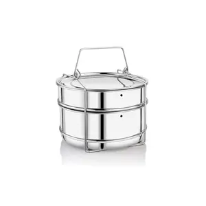 Durochef Stainless Steel Cooker Separator | Suitable for 3 Litres Prestige Popular and Popular Plus Outer Lid Pressure Cookers |2 Containers with Lifter | Dimension 15x15x11 cm
