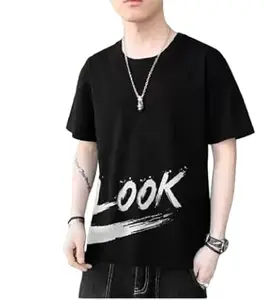 Attitude Start of Fashion Typography Men Round Neck Black T-Shirt (L) (Black Look Printed T-Shirt-L)