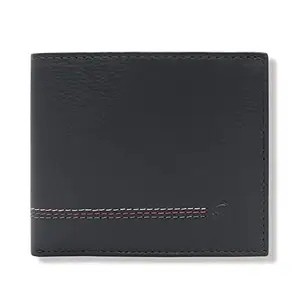 KARA Black Bifold Leather Wallet for Men I Genuine Leather Contrast Stitched Design - Men's Wallet with 8 Card Holder Slot