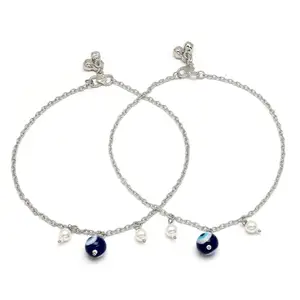 ZENEME Rhodium Plated Silver Toned Evil Eye Anklet | Gifts for Women and Girls | Stylish Classy Anklets