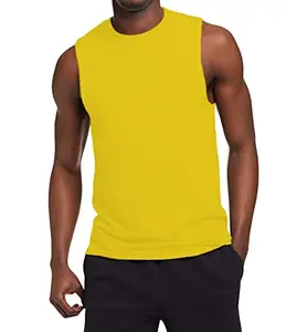 THE BLAZZE Men's Sleeveless T-Shirt Tank Top Gym Tank Stringer Vest for Men (X-Large(42”/105cm - Chest), Yellow)