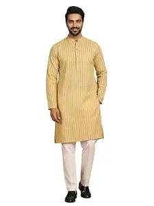 Amazon Brand - Tavasya Men Cotton Striped Regular Fit Kurtas | Ethnic Wear | Festive | Cotton Blend | Knee Length